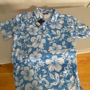 Men's Blue Floral Yatto Golf Casual Button Down Shirt Size L NWT